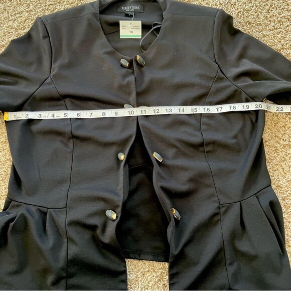 Perception NY Peplum Black Blazer Three Quarter Sleeve Jacket Blazer - Picture 9 of 13